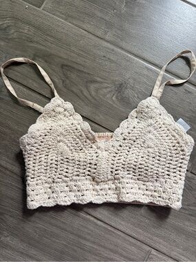 Crochet Scallop Bralette Crop Top - Cream
